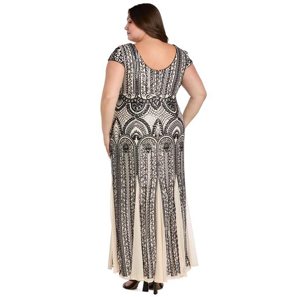 Plus Size R&M Richards Cap Sleeve V Neck Two-Tone Beaded Gown alternate view