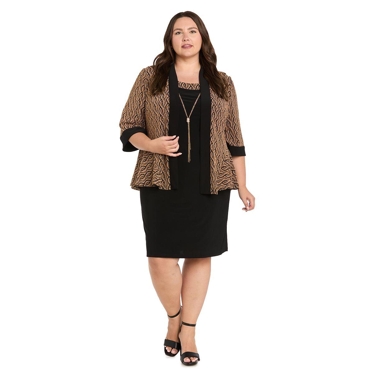 Plus Size R&M Richards 3/4 Sleeve Geometric Jacket Dress