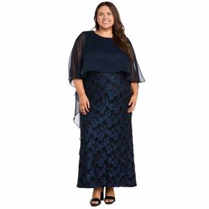 Plus Size R&M Richards Glitter Lace Gown with Chiffon Capelet