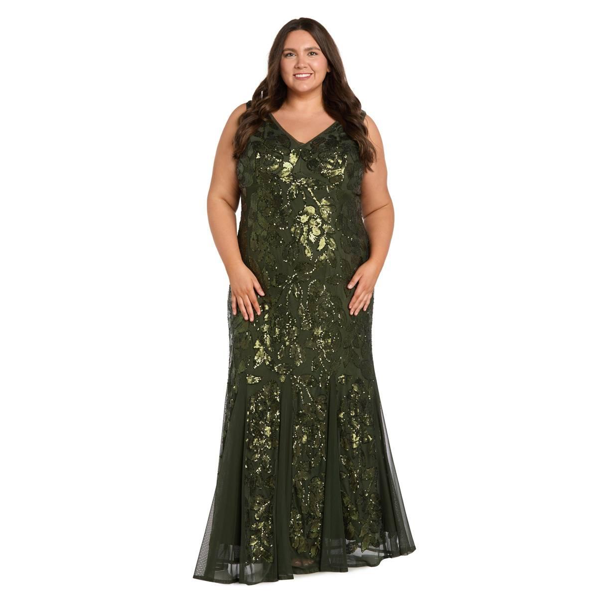 Plus Size R&M Richards Sleeveless V-Neck Beaded Godet Gown