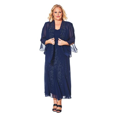 Plus Size R&M Richards Beaded Georgette Jacket Dress