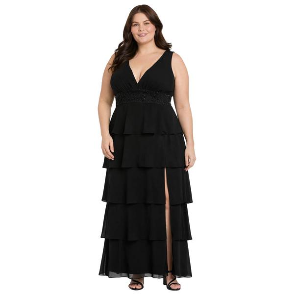 Plus Size R&M Richards Sleeveless Tier Beaded Trim Gown