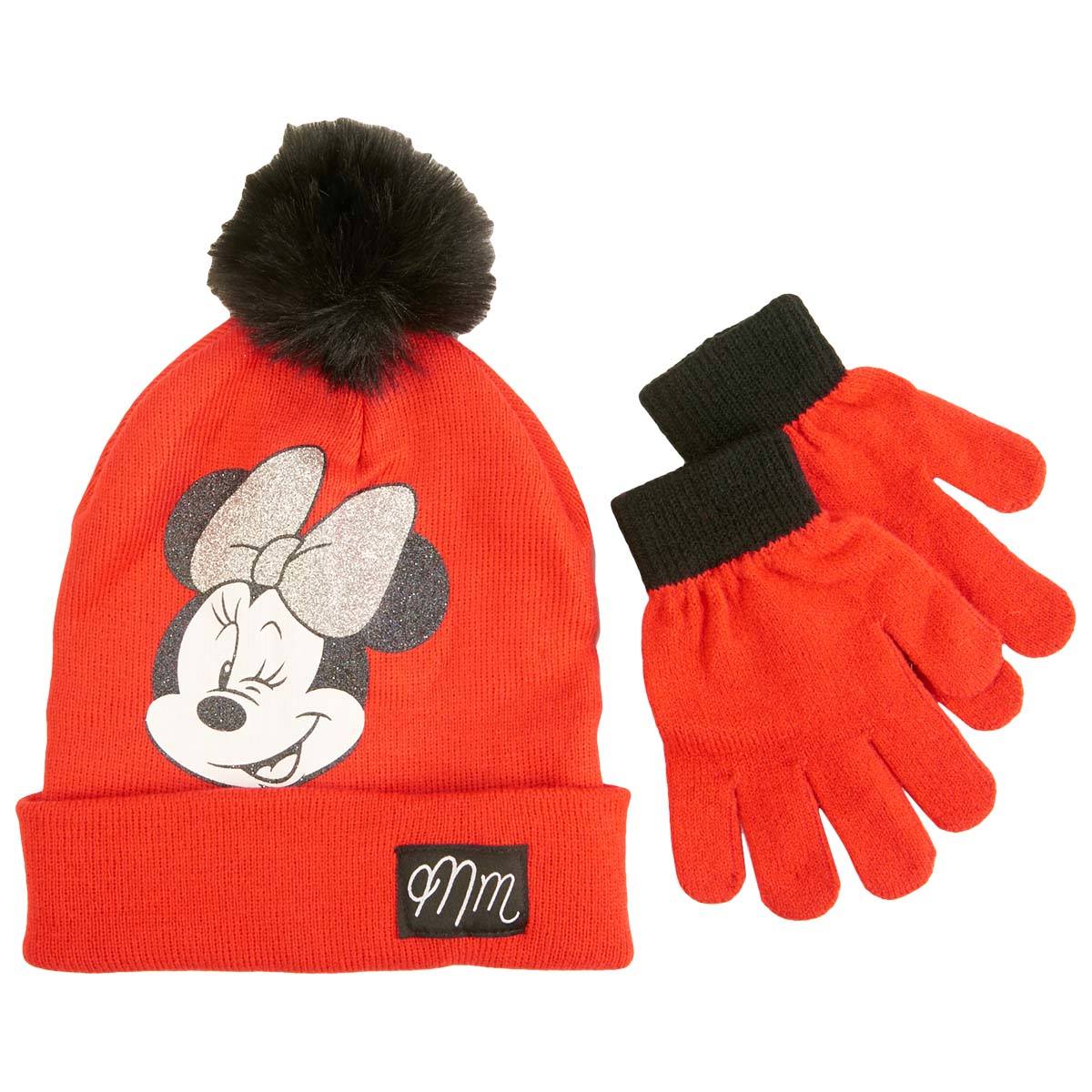 Girls Minnie Mouse Hat & Gloves Set