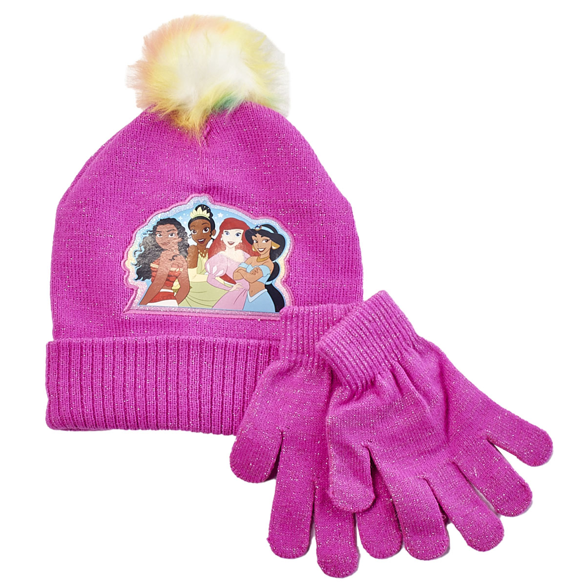 Girls Disney Princess Lurex Pom Hat & Gloves Set
