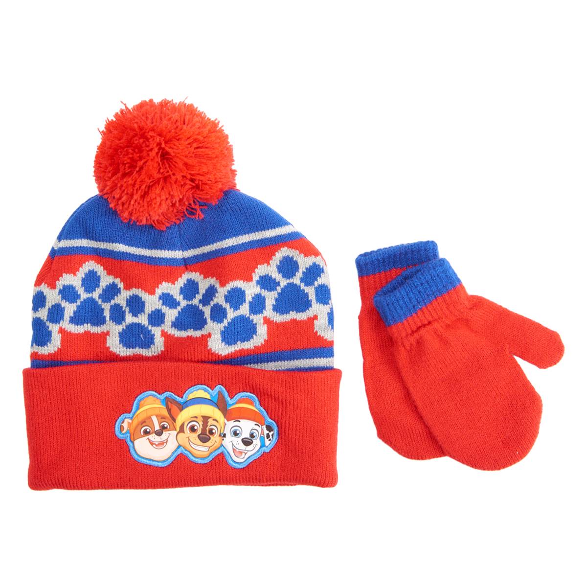 Toddler Boy Paw Patrol Pom Pom Hat W/Mittens