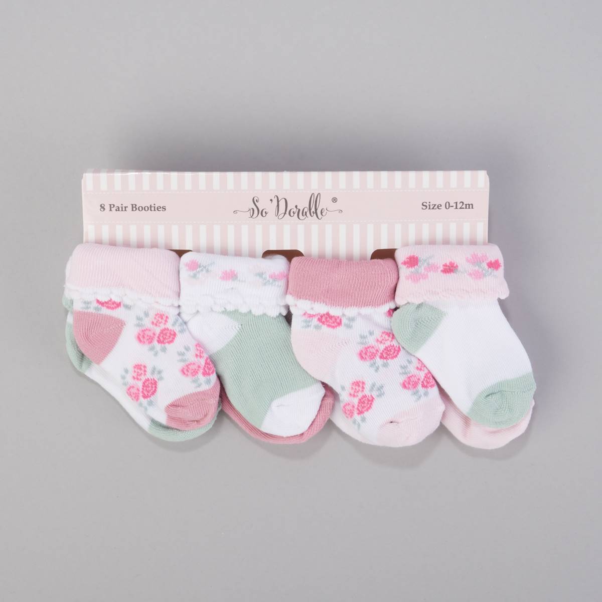 Baby Girl (NB-12M) So'dorable(R) 8pk. Rose & Solid Cuff Socks