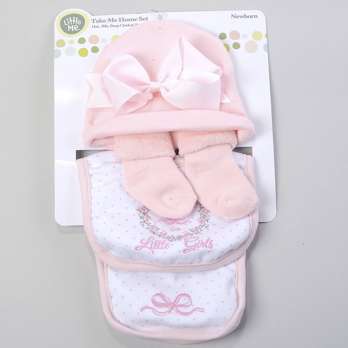 Baby Girl (NB-12M) Little Me 4pc. Hat Bib Burp Booties Set