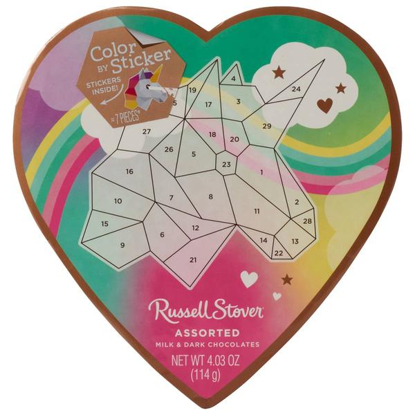 Russell Stover 4.3oz Color By Sticker Unicorn Chocolate Heart