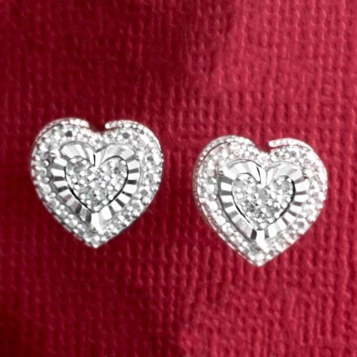 Marsala Sterling Silver 1/20ctw. Diamond Heart Stud Earrings