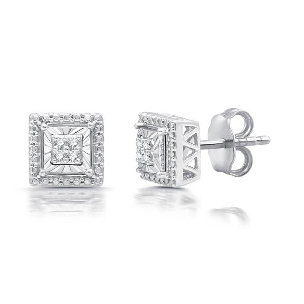 Marsala 0.05ctw. White Diamond Square Shape Post Stud Earrings