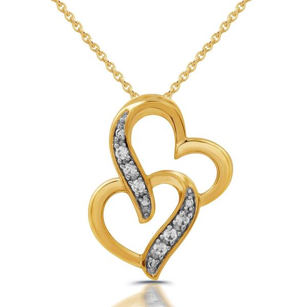 Natural Diamond 14kt. Gold Plated Double Heart Pendant Necklace