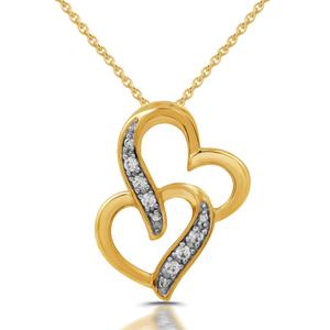 Natural Diamond 14kt. Gold Plated Double Heart Pendant Necklace