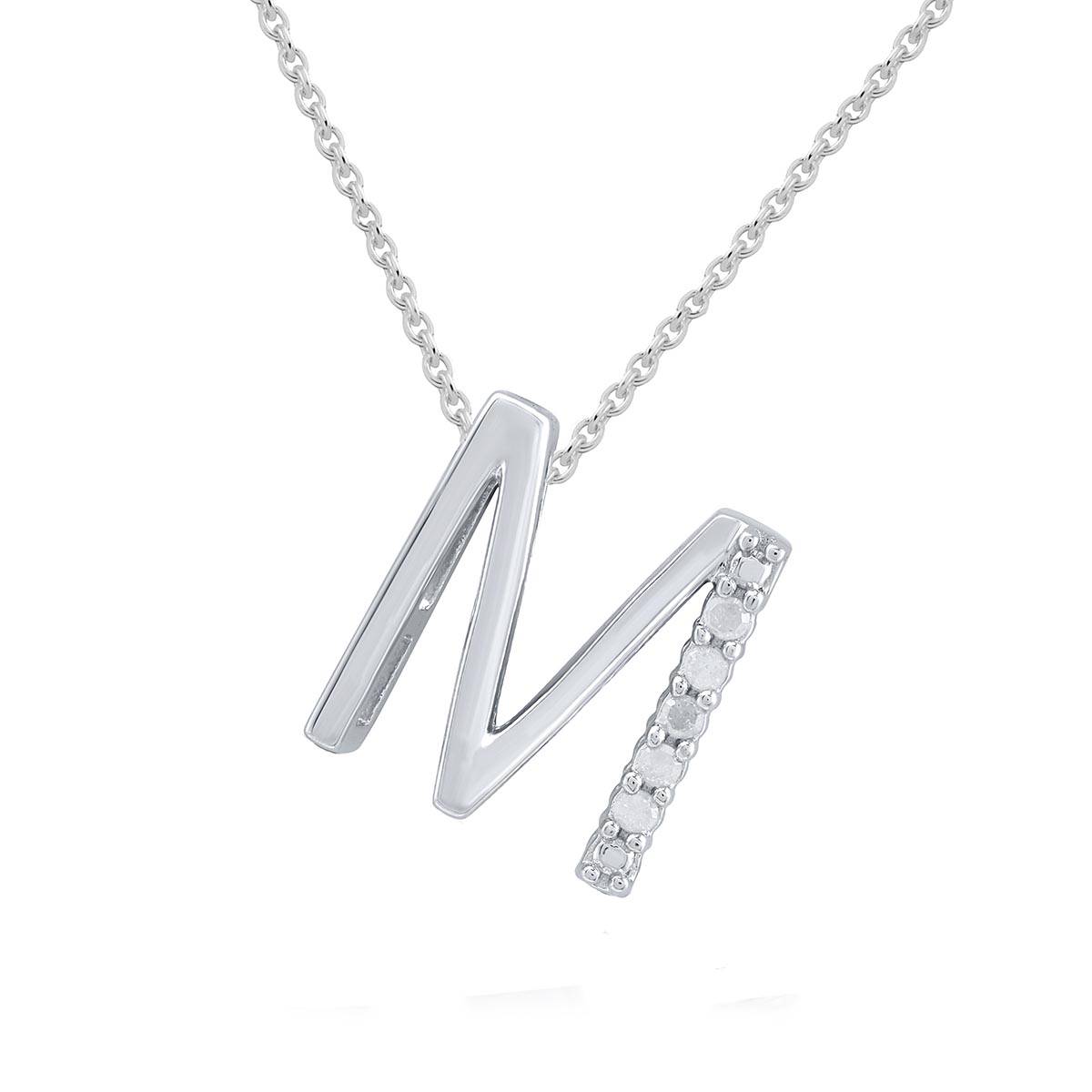 1/20ctw. Natural Diamond Sterling Silver M Pendant Necklace