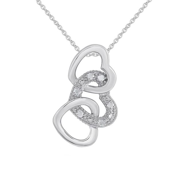 1/20ctw. Natural Diamond Sterling Silver Linked Hearts Pendant