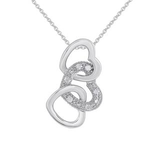 1/20ctw. Natural Diamond Sterling Silver Linked Hearts Pendant