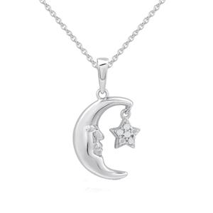 1/20ctw. Natural Diamond Sterling Silver Moon & Star Pendant