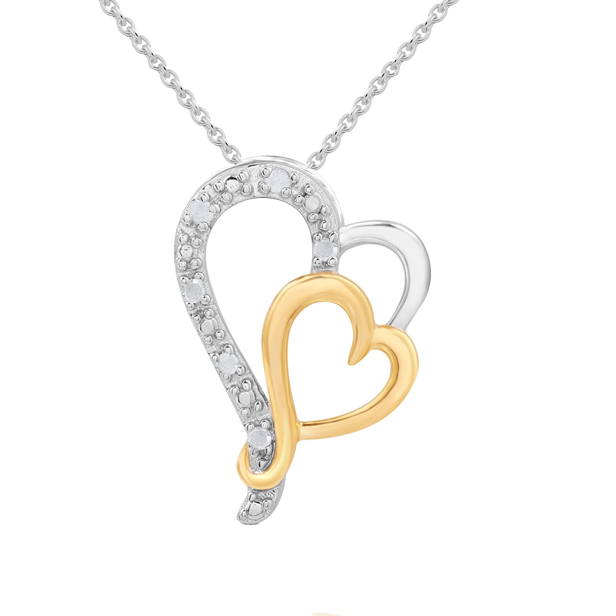 1/20ctw. Natural Diamond Two-Tone Double Heart Pendant Necklace