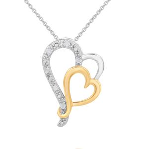1/20ctw. Natural Diamond Two-Tone Double Heart Pendant Necklace