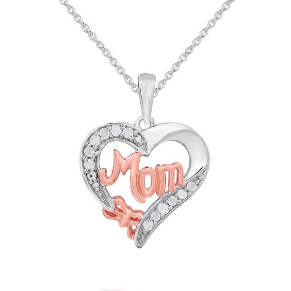1/20ctw. Natural Diamond Two-Tone Mom Heart Pendant Necklace