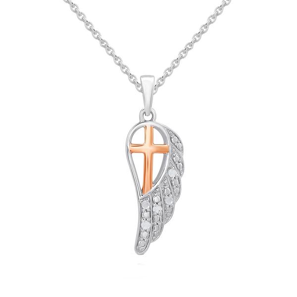 1/20ctw. Natural Diamond Sterling Silver Angel Wing Cross Pendant