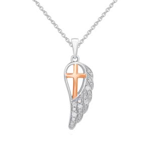1/20ctw. Natural Diamond Sterling Silver Angel Wing Cross Pendant