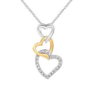 1/20ctw. Natural Diamond Two-Tone Linked Hearts Pendant