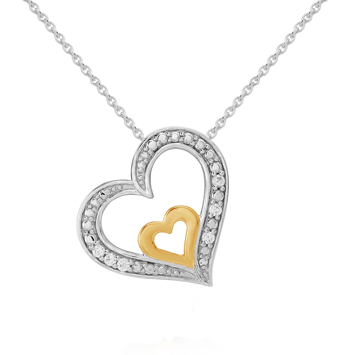 1/20ctw. Natural Diamond Two-Tone Double Heart Pendant