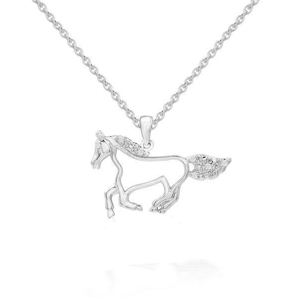 1/20ctw. Natural Diamond Sterling Silver Horse Pendant Necklace