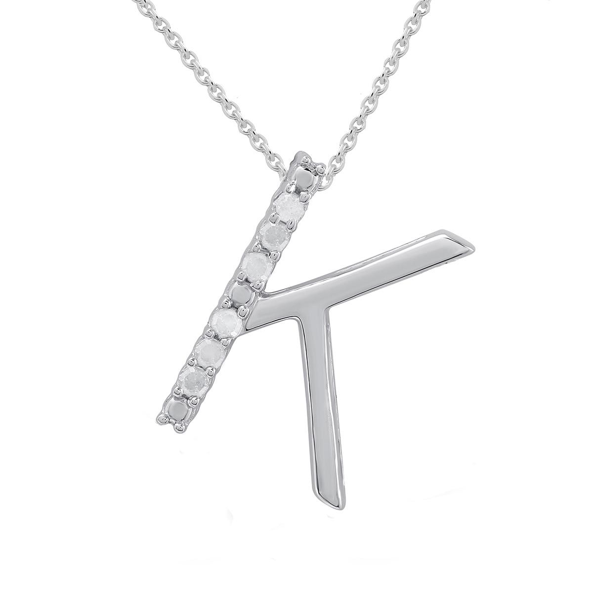 1/20ctw. Natural Diamond Sterling Silver Letter K Pendant