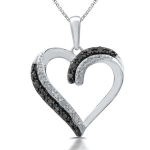 1/10ctw. Black and Silver Heart Pendant Necklace