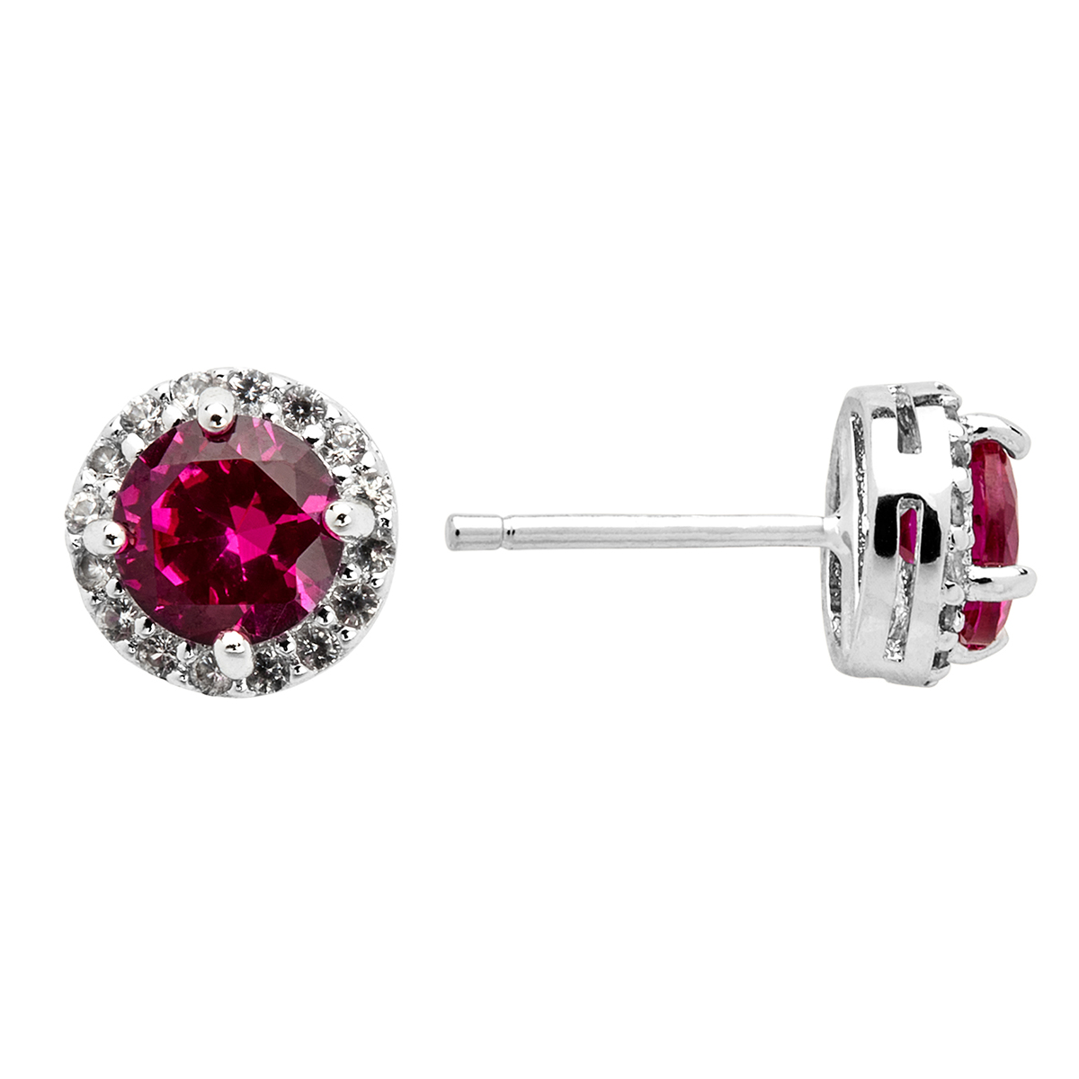 Marsala Lab 5mm Round Ruby and Lab White Sapphire Stud Earrings