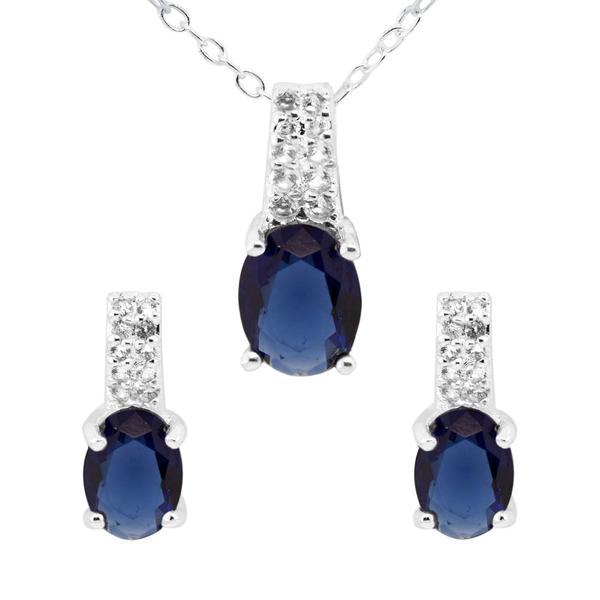 Marsala Lab Grown White & Blue Sapphire Necklace & Earring Set