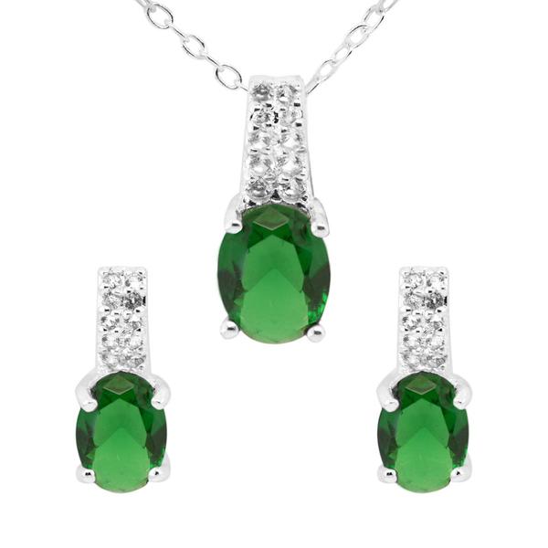Marsala Lab Created White Sapphire & Emerald Pendant Set