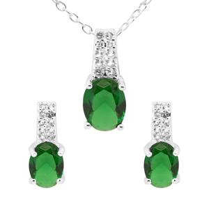Marsala Lab Created White Sapphire & Emerald Pendant Set
