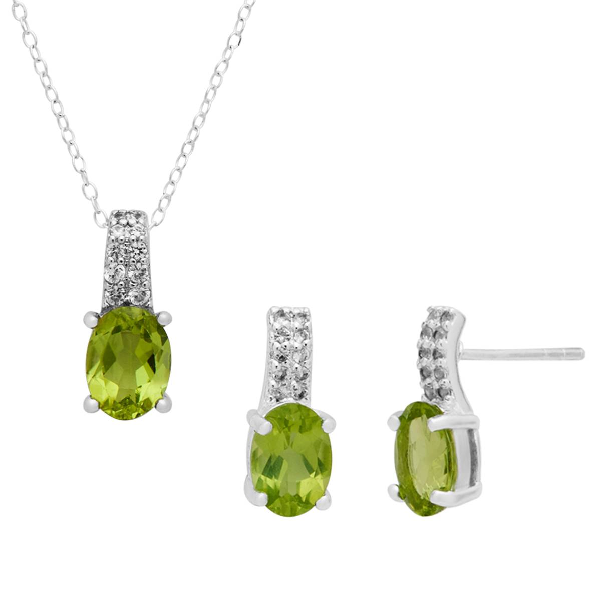 Marsala Peridot & Lab Grown Sapphire Necklace & Earring Set