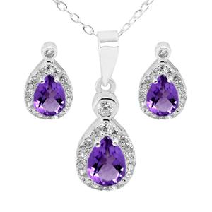 Marsala Pear Shape Genuine Amethyst & Clear CZ Set