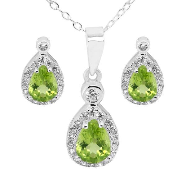 Marsala Pear Shape Genuine Peridot & Clear CZ set