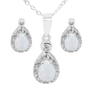 Marsala Pear Shape Lab Grown Opal & Clear CZ Set