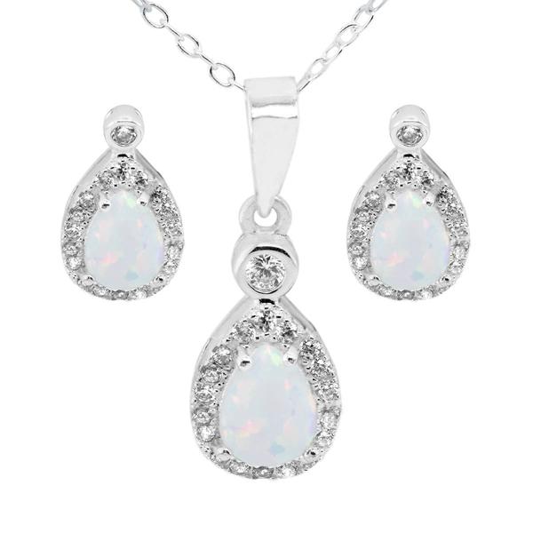 Marsala Pear Shape Lab Grown Opal & Clear CZ Set
