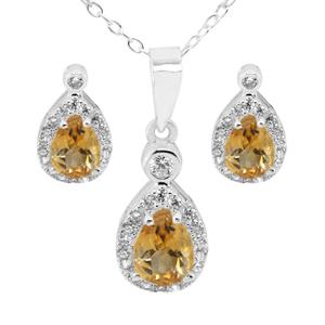 Marsala Pear Shape Genuine Citrine & Clear CZ Set