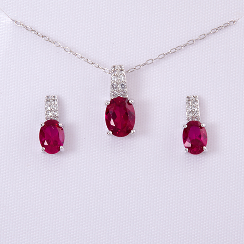 Marsala Created White Sapphire & Ruby Necklace Set