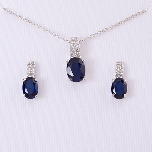 Marsala Created White & Blue Sapphire Necklace Set