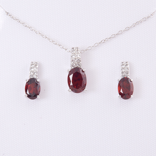 Marsala White Sapphire & Garnet Necklace Set