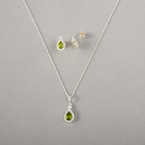 Marsala Peridot CZ Earrings & Necklace Set