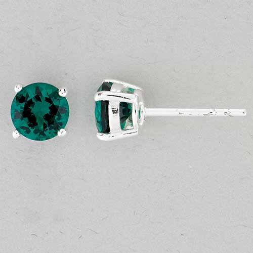 Marsala 6mm Emerald Glass In Sterling Stud Earrings