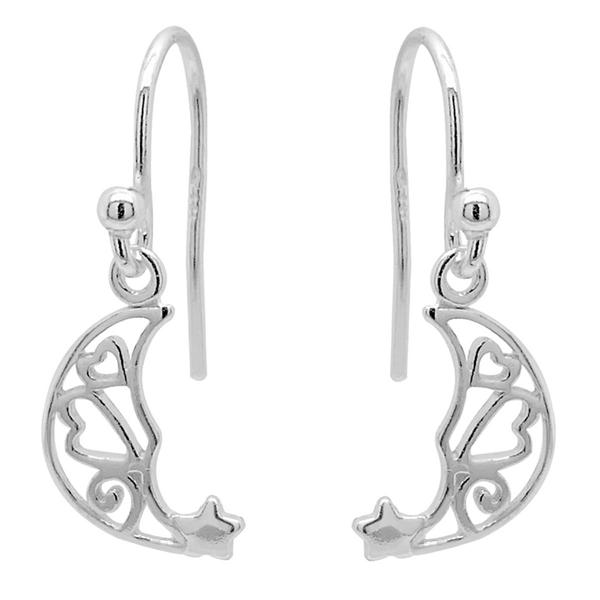 Marsala Sterling Silver Filigree Moon & Star Drop Earrings