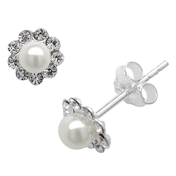 Marsala Sterling Silver Crystal & Pearl Stud Earrings