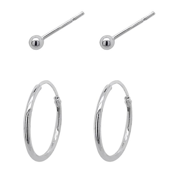 Marsala 2pr. Sterling Silver Ball Stud & Hoop Earrings Set