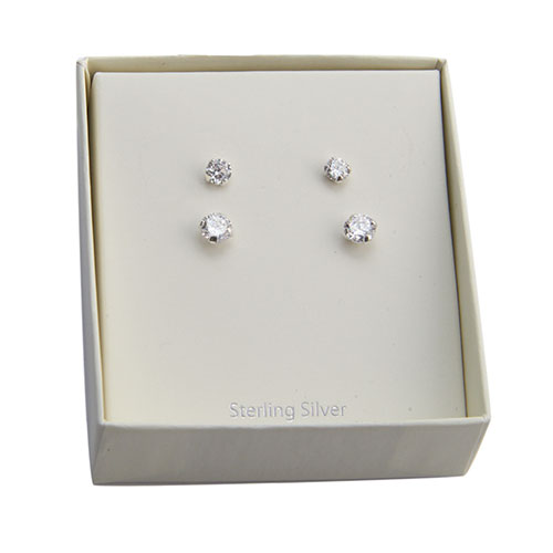 Marsala 4 And 5mm Round Clear CZ Duo Earrings Set