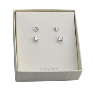 Marsala 4 and 5mm Round Clear CZ Duo Earrings Set